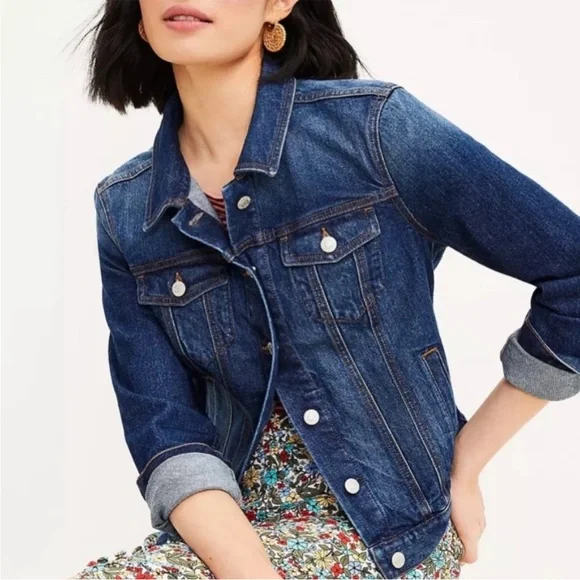 LOFT Cotton Dark Wash Jean Jacket XL - Picture 1 of 10